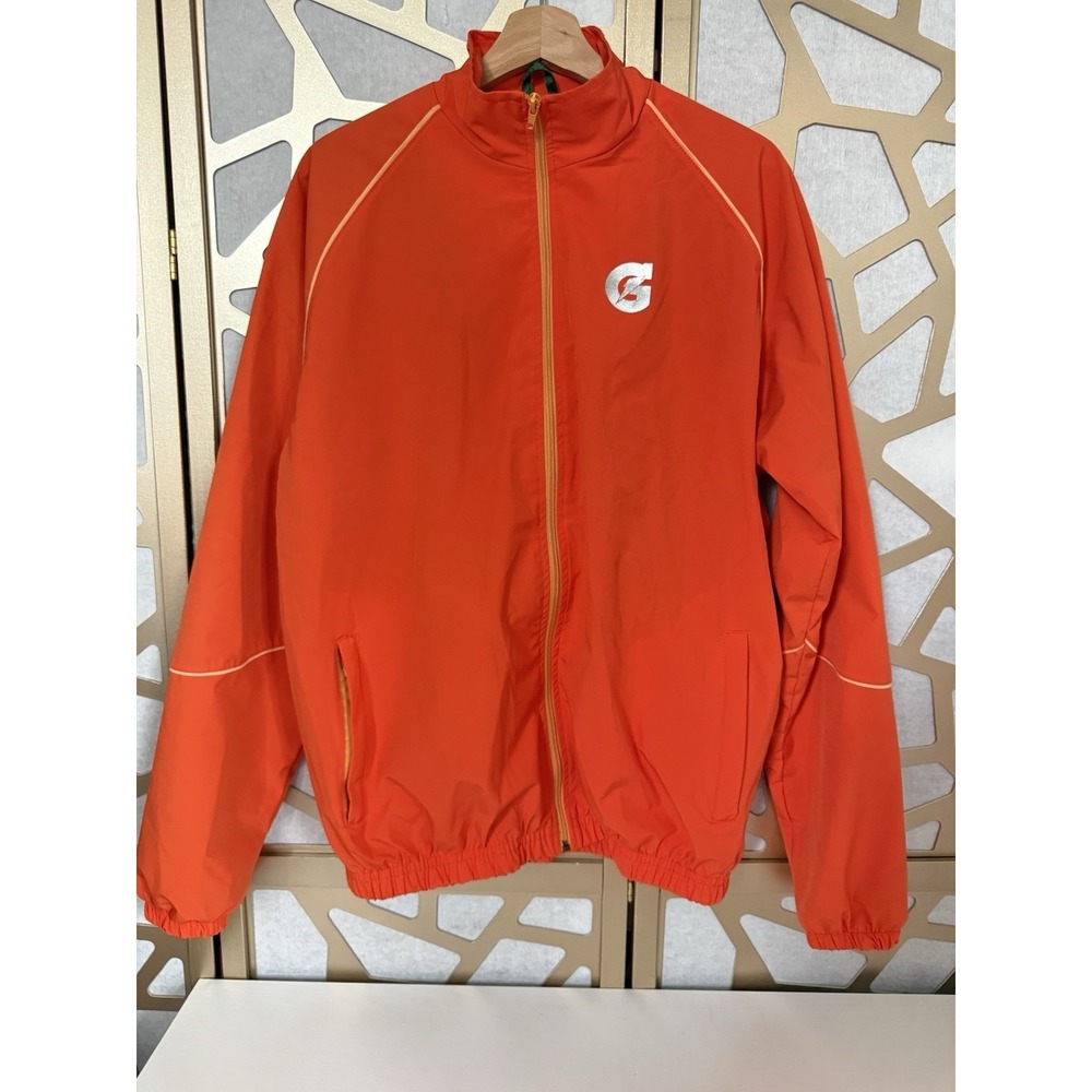 Gatorade Jacket Mens Large Orange Activewear Windbreaker Full Zip Running RARE